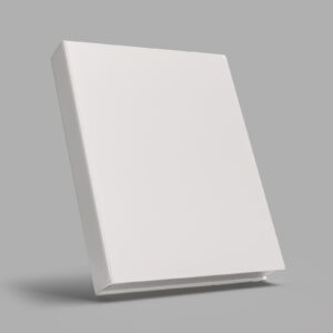 Blank white book on gray background.